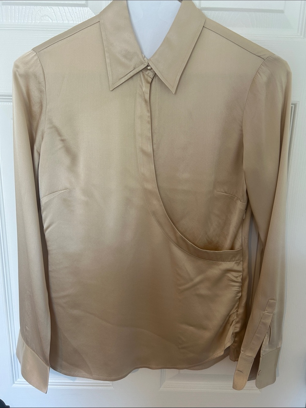Silky Beige Long-Sleeve Blouse